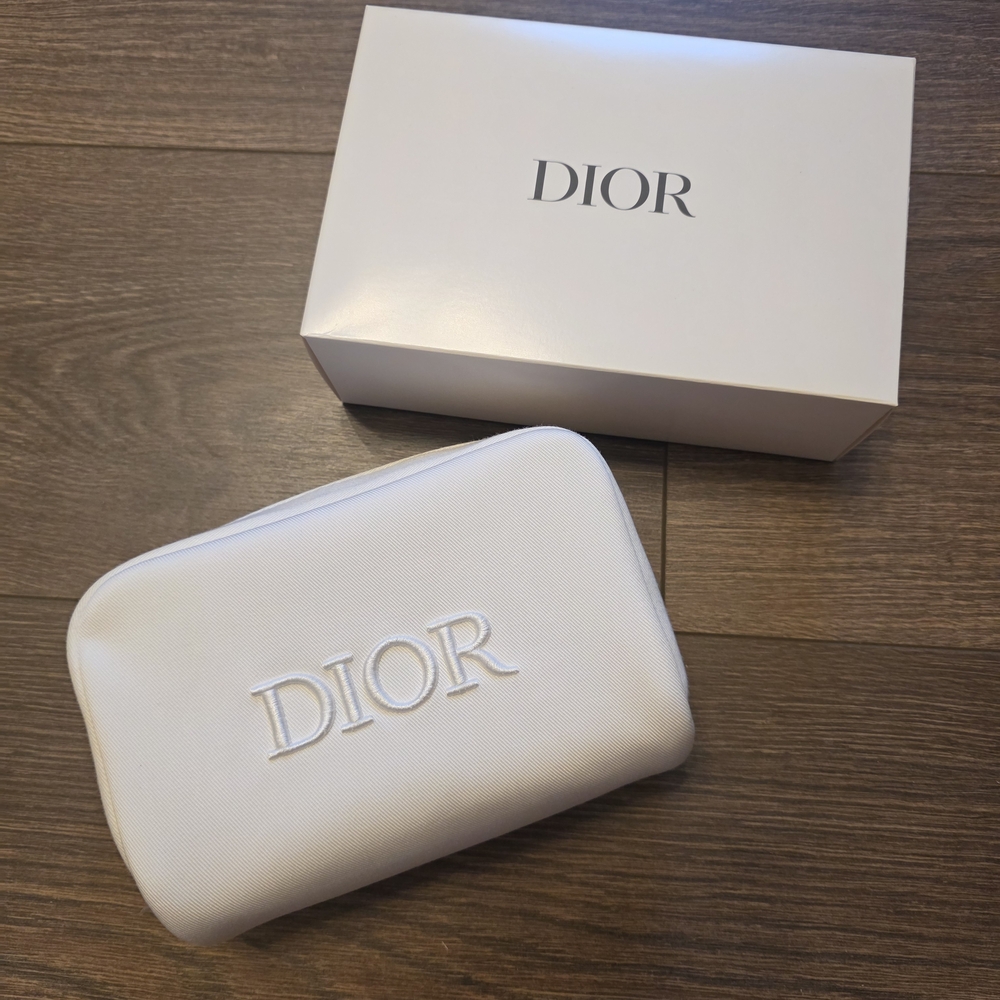 Dior White Embroidered Logo Pouch